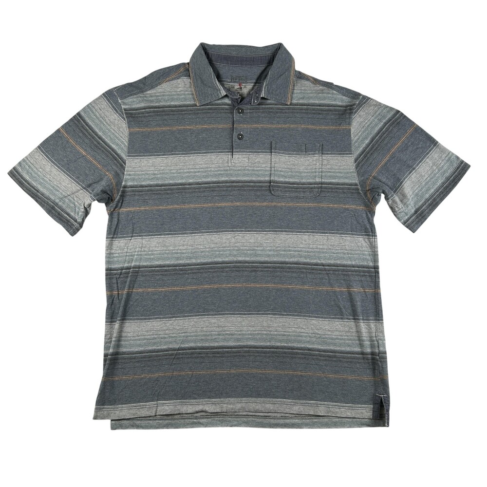 Red Head Polo Shirt Mens Medium Gray Striped 100% Cotton Chest Pocket Casual